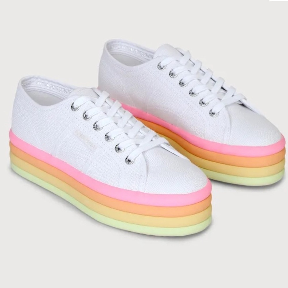NEW NWT SUPERGA 2790 platform sneakers 8 candy pastel neon soles canvas new york